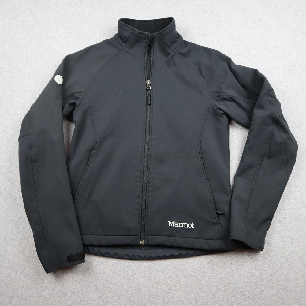 Marmot Jacket Womens M Softshell Black Full Zip Fleece Lined Mock Neck Raglan